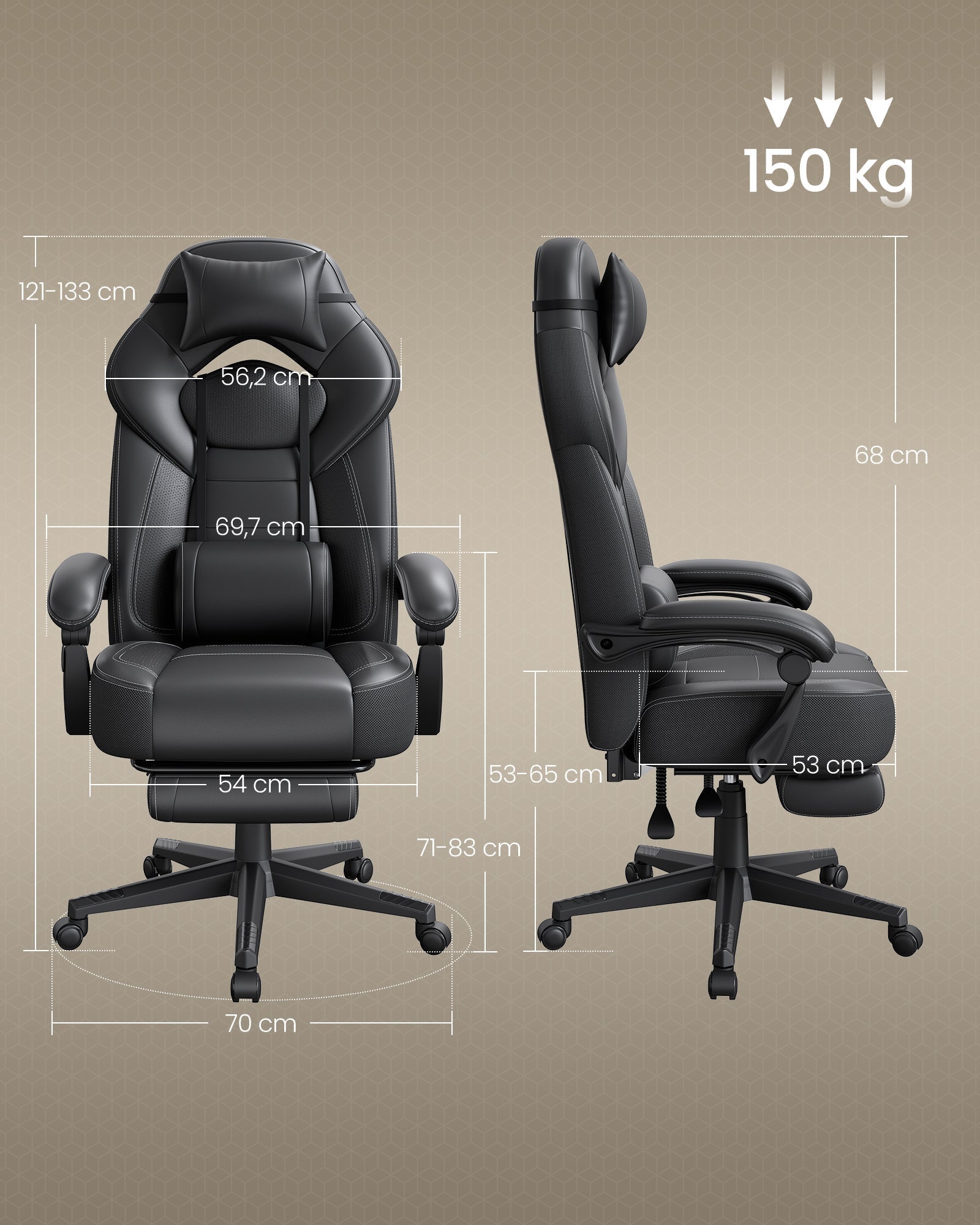 Igračka stolica s naslonom za noge, ergonomski dizajn, crna boja