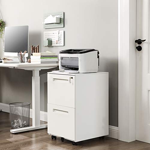 Iratszekrény, 2 fiókkal, zárral,összeszerelt irodai szekrény, fehér-SONGMICS-Vita Home