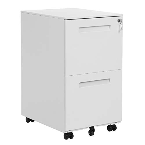 Iratszekrény, 2 fiókkal, zárral,összeszerelt irodai szekrény, fehér-SONGMICS-Vita Home