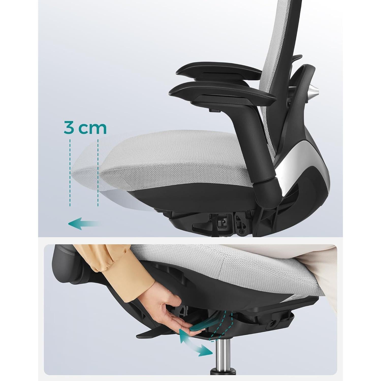 Irodai szék, ergonomikus állítható vászon szék, dönthető háttámlával, szürke-SONGMICS-Vita Home
