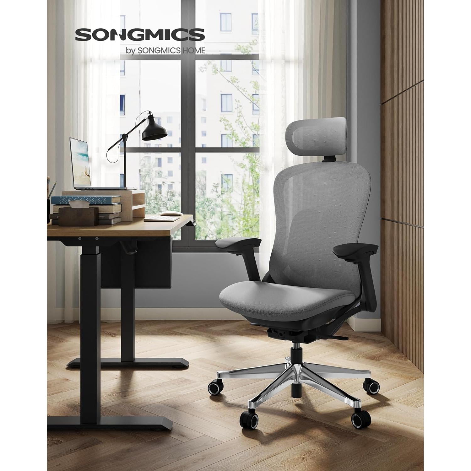Irodai szék, ergonomikus állítható vászon szék, dönthető háttámlával, szürke-SONGMICS-Vita Home