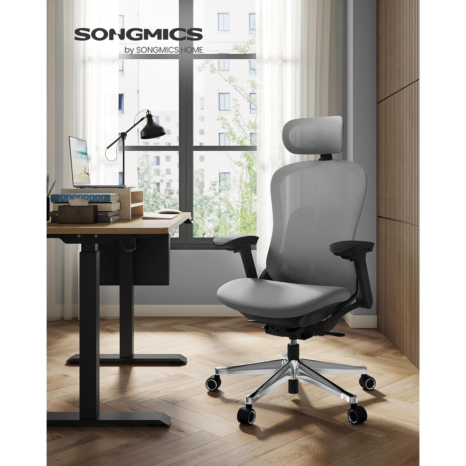Irodai szék, ergonomikus állítható vászon szék, dönthető háttámlával, szürke-SONGMICS-Vita Home