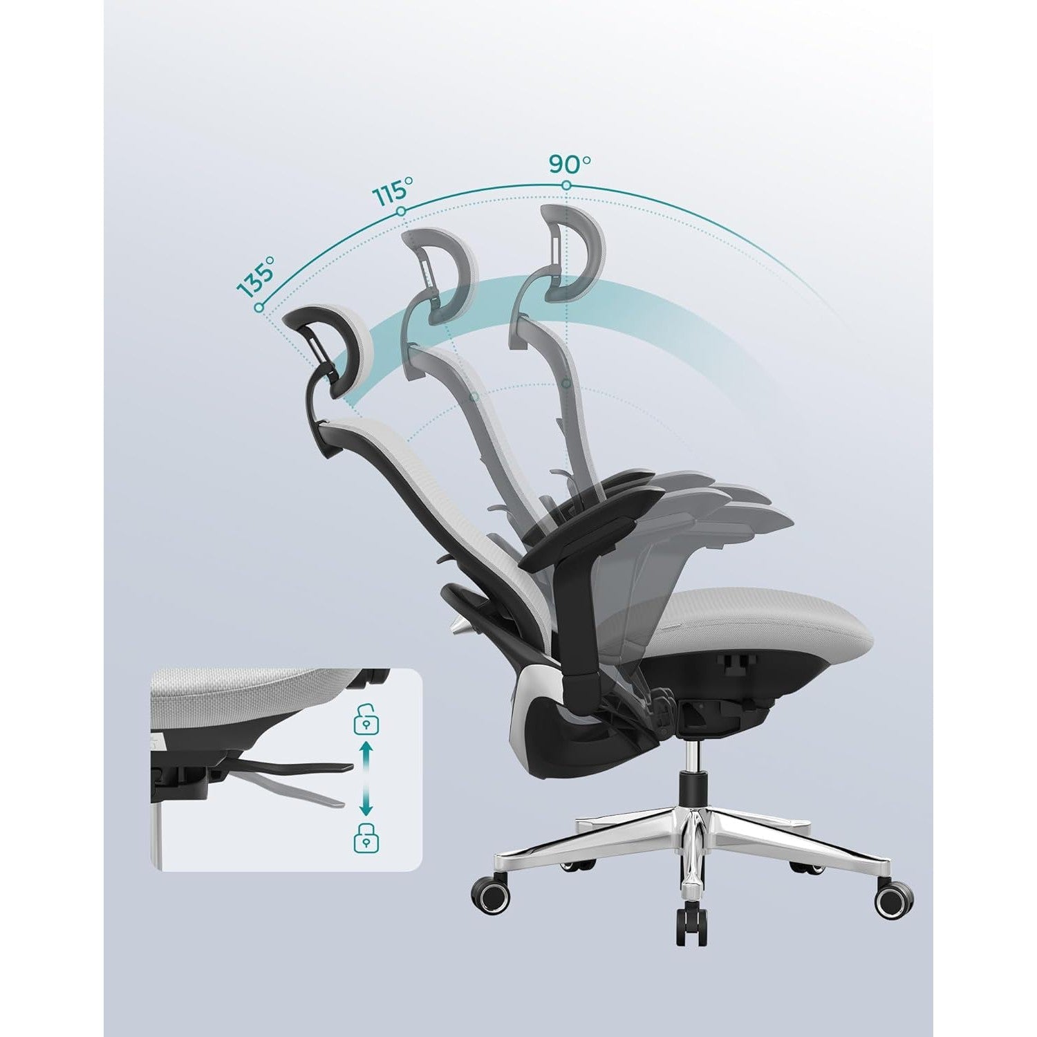 Irodai szék, ergonomikus állítható vászon szék, dönthető háttámlával, szürke-SONGMICS-Vita Home