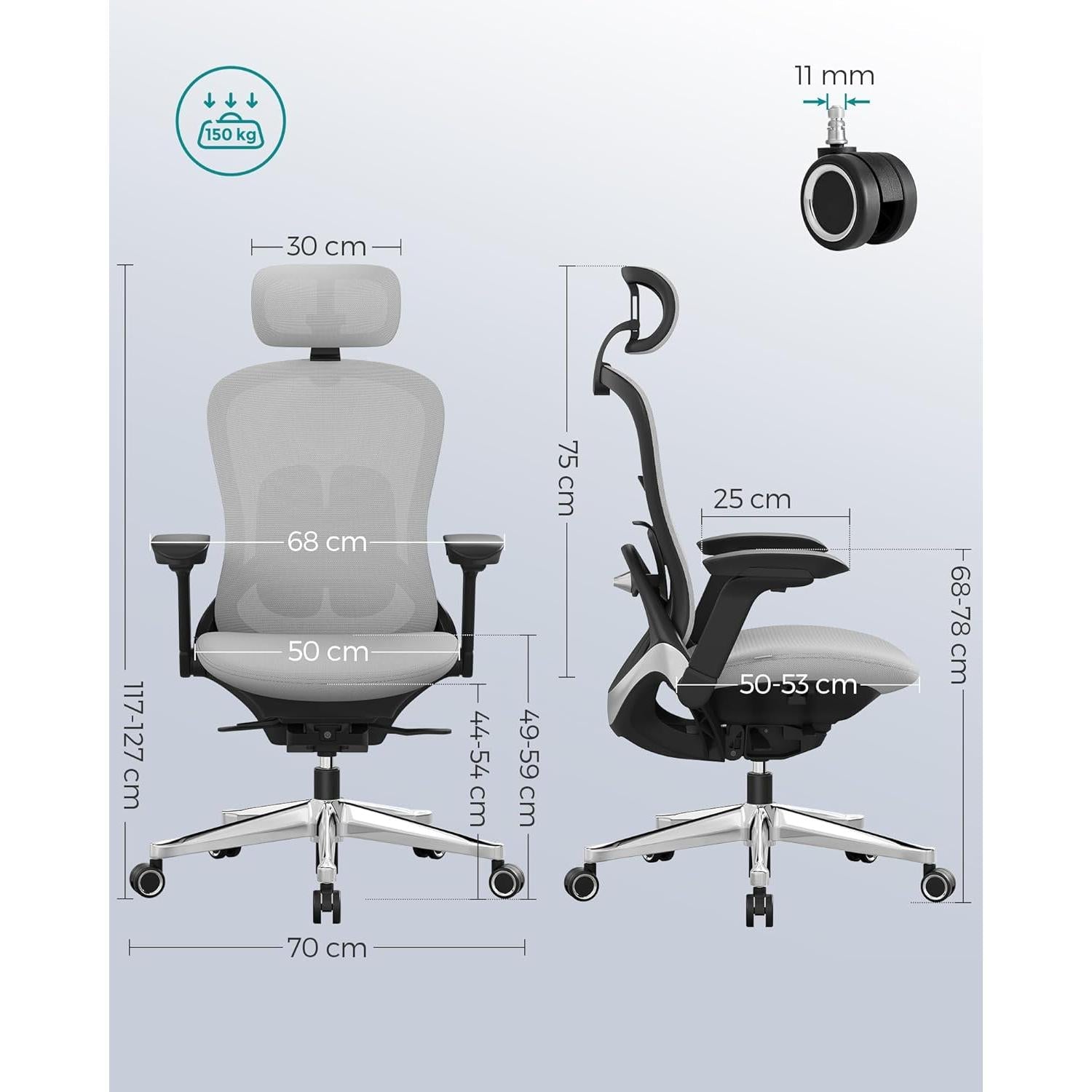 Irodai szék, ergonomikus állítható vászon szék, dönthető háttámlával, szürke-SONGMICS-Vita Home