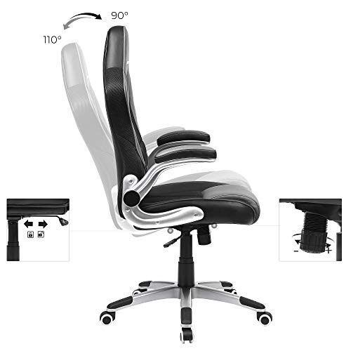 irodai szék, ergonomikus forgószék, felhajtható karfás, fekete-SONGMICS-Vita Home