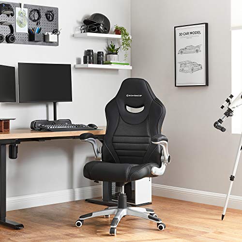 irodai szék, ergonomikus forgószék, felhajtható karfás, fekete-SONGMICS-Vita Home