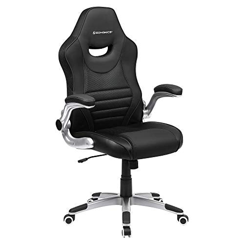 irodai szék, ergonomikus forgószék, felhajtható karfás, fekete-SONGMICS-Vita Home