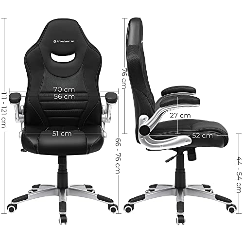 irodai szék, ergonomikus forgószék, felhajtható karfás, fekete-SONGMICS-Vita Home