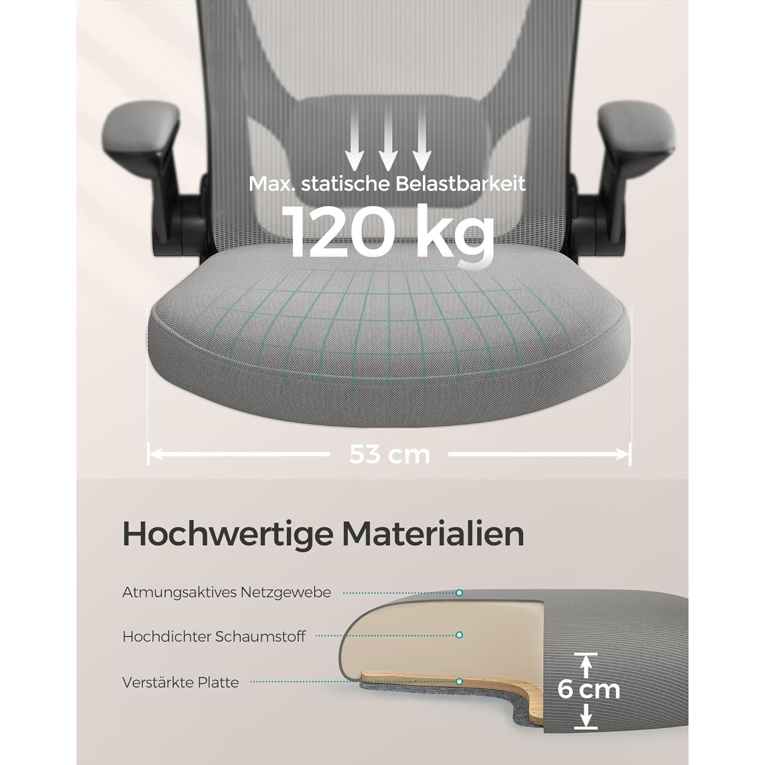 Irodai szék, ergonomikus, hálós forgószék, szürke-SONGMICS-Vita Home