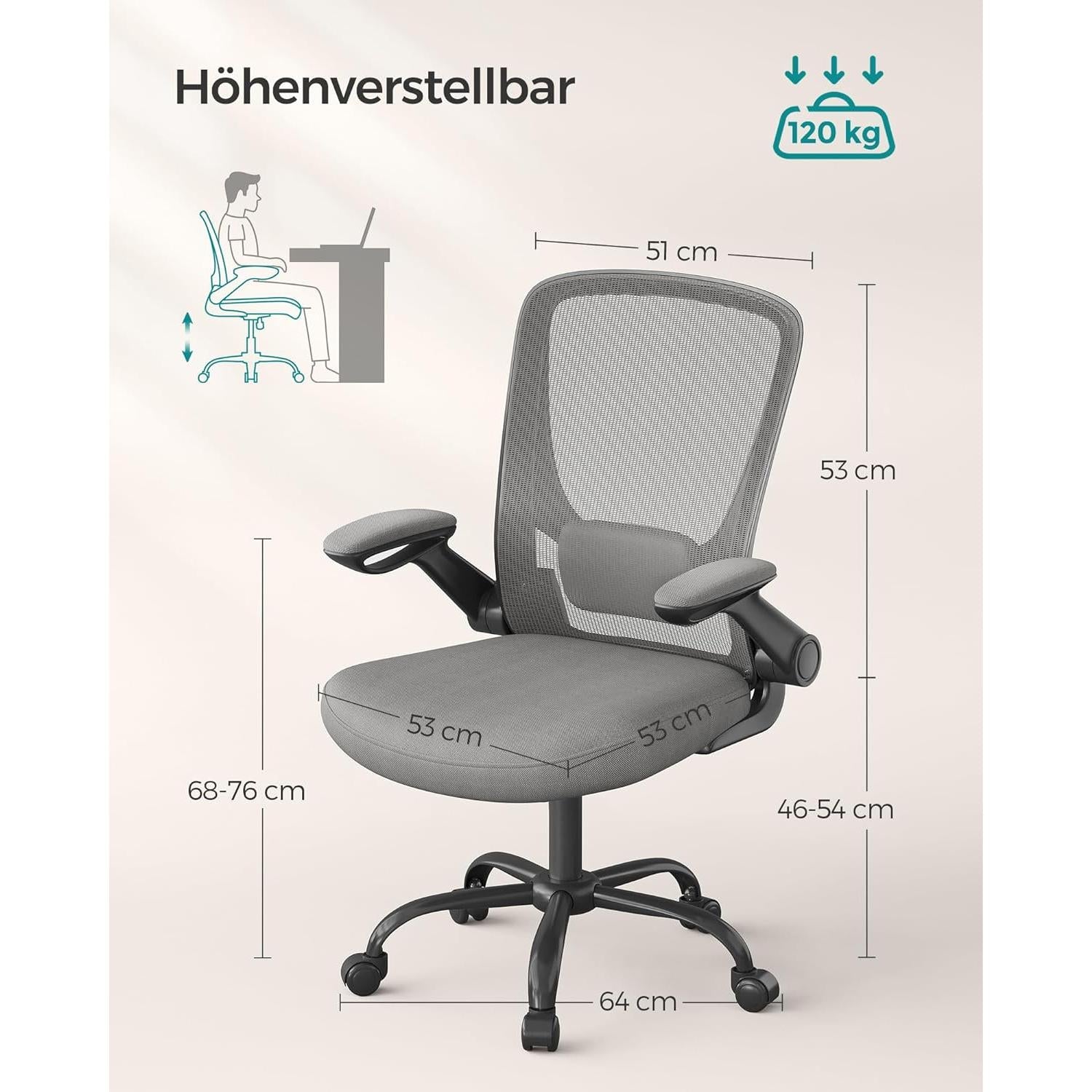 Irodai szék, ergonomikus, hálós forgószék, szürke-SONGMICS-Vita Home