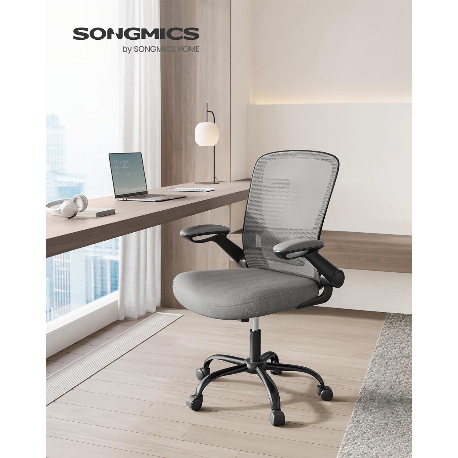 Irodai szék, ergonomikus, hálós forgószék, szürke-SONGMICS-Vita Home