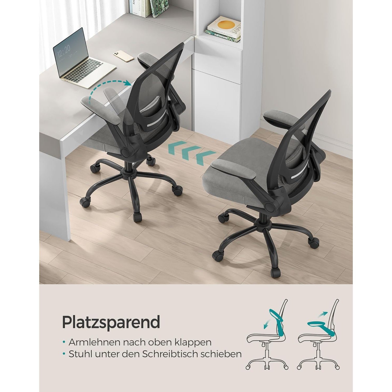 Irodai szék, ergonomikus, hálós forgószék, szürke-SONGMICS-Vita Home