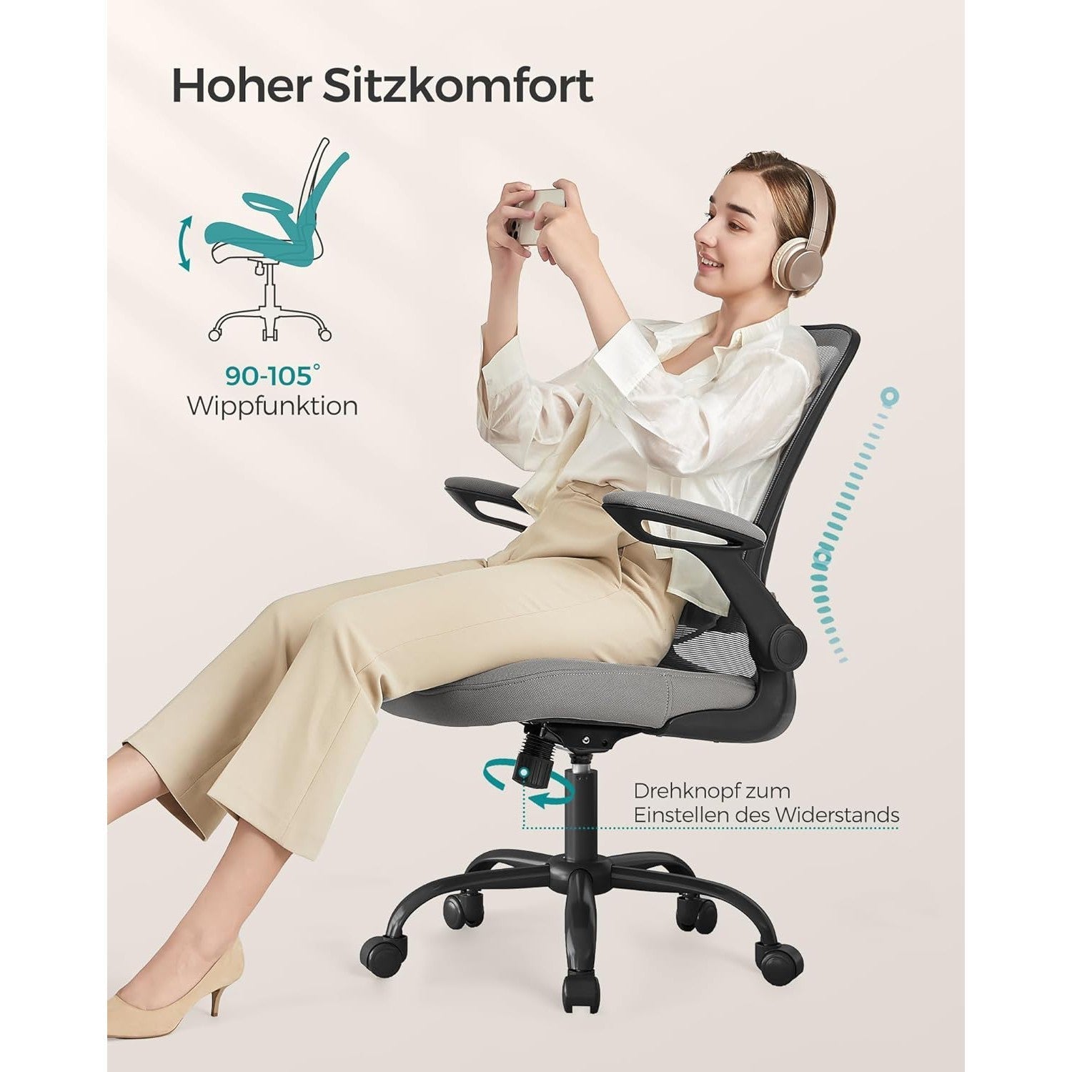 Irodai szék, ergonomikus, hálós forgószék, szürke-SONGMICS-Vita Home