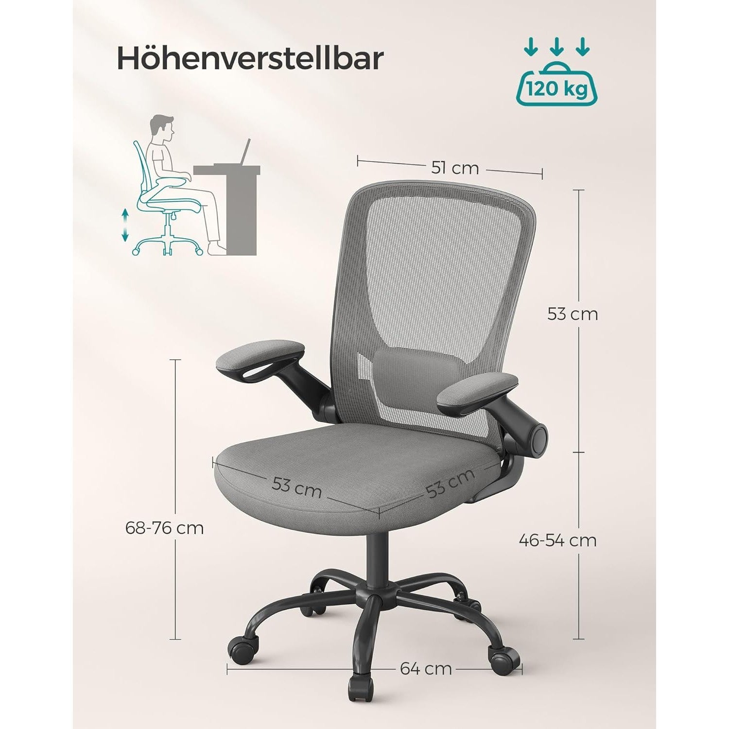 Irodai szék, ergonomikus, hálós forgószék, szürke-SONGMICS-Vita Home