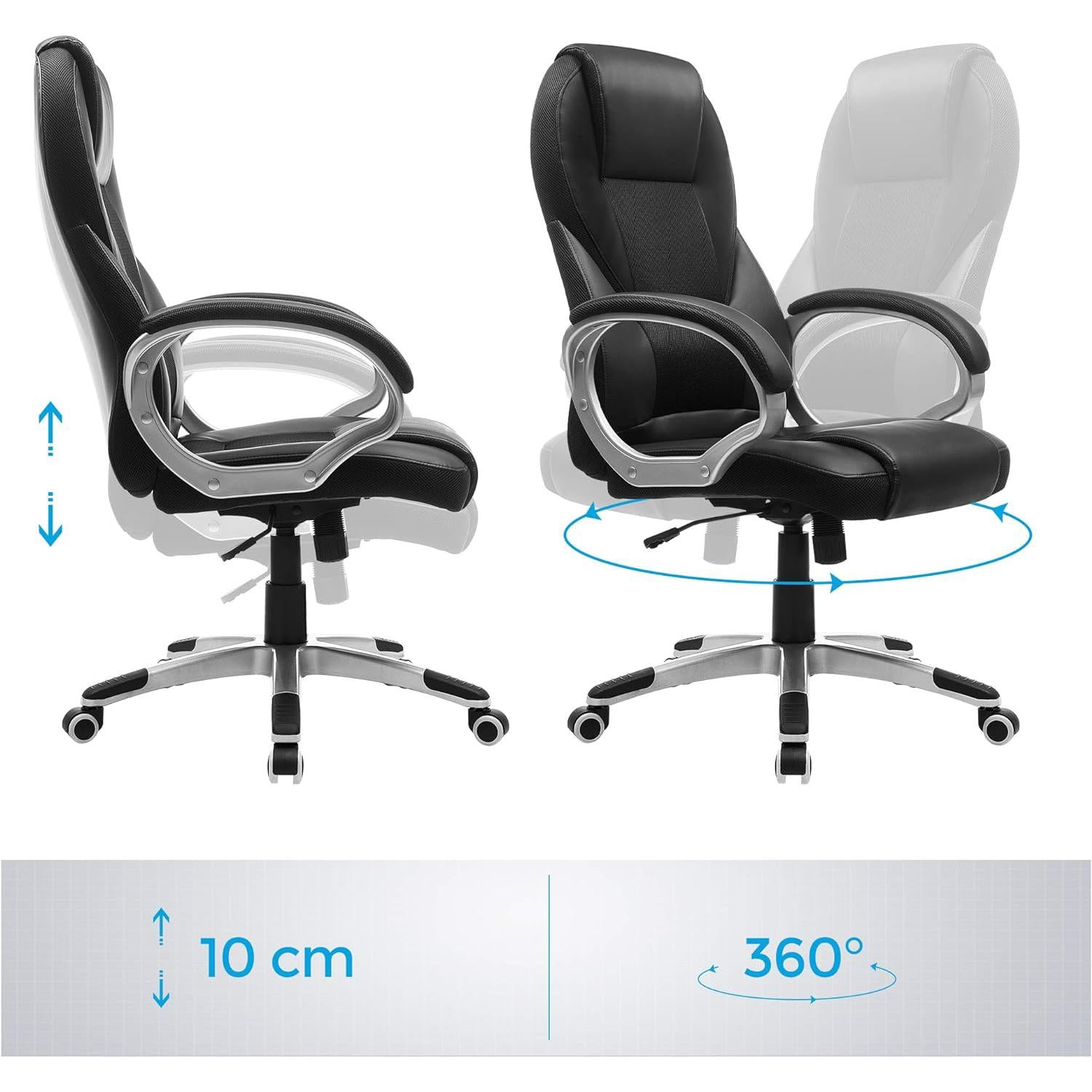 Irodai szék magas háttámlával, állítható magasságú, ergonomikus, fekete-SONGMICS-Vita Home