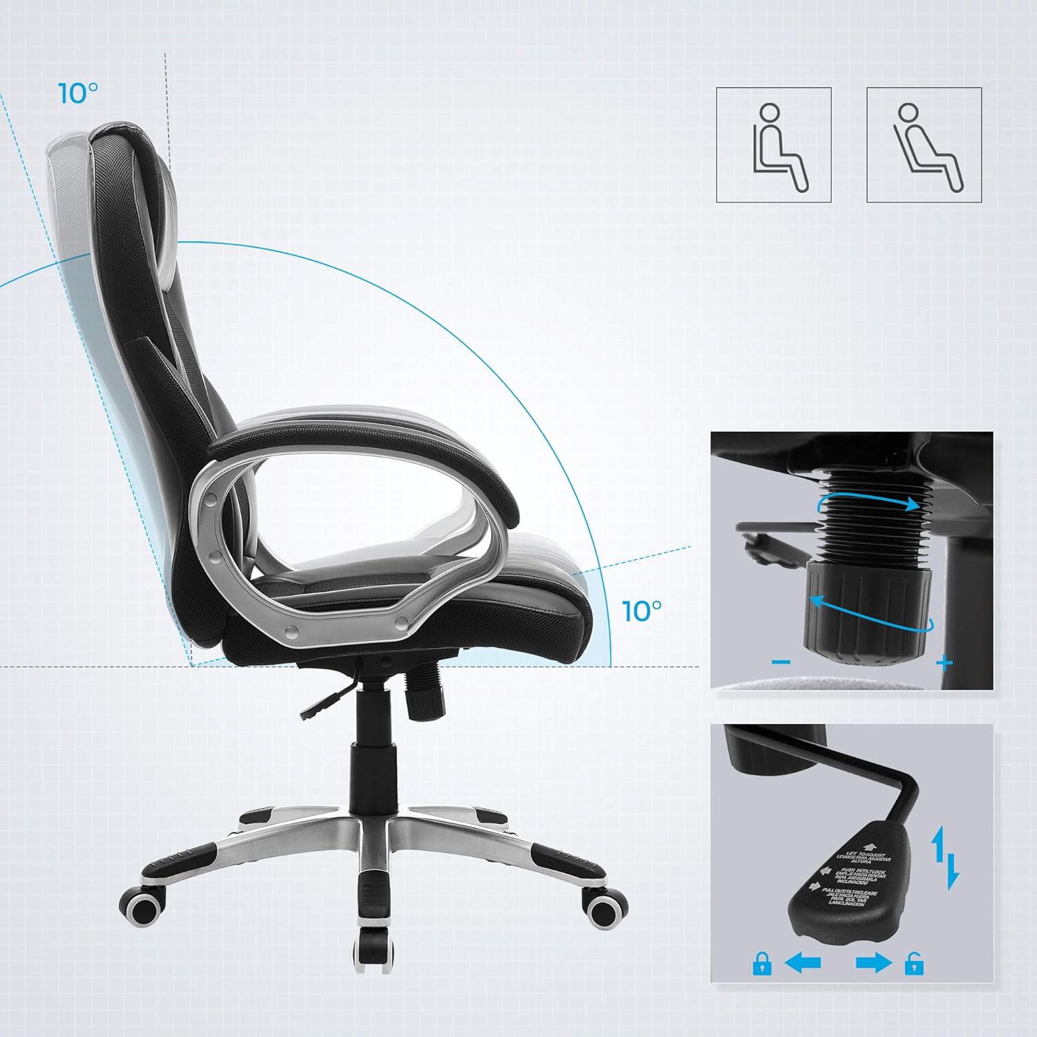 Irodai szék magas háttámlával, állítható magasságú, ergonomikus, fekete-SONGMICS-Vita Home