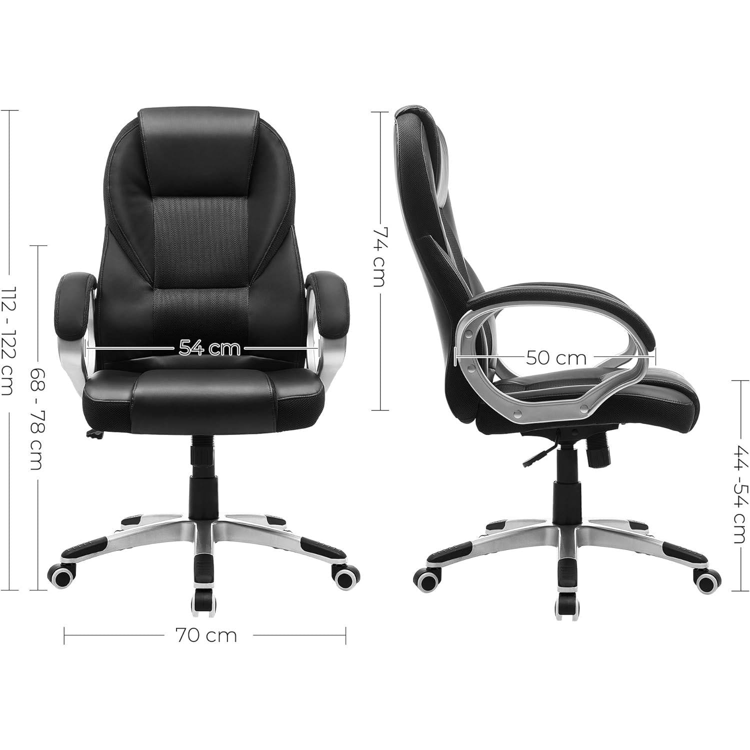 Irodai szék magas háttámlával, állítható magasságú, ergonomikus, fekete-SONGMICS-Vita Home