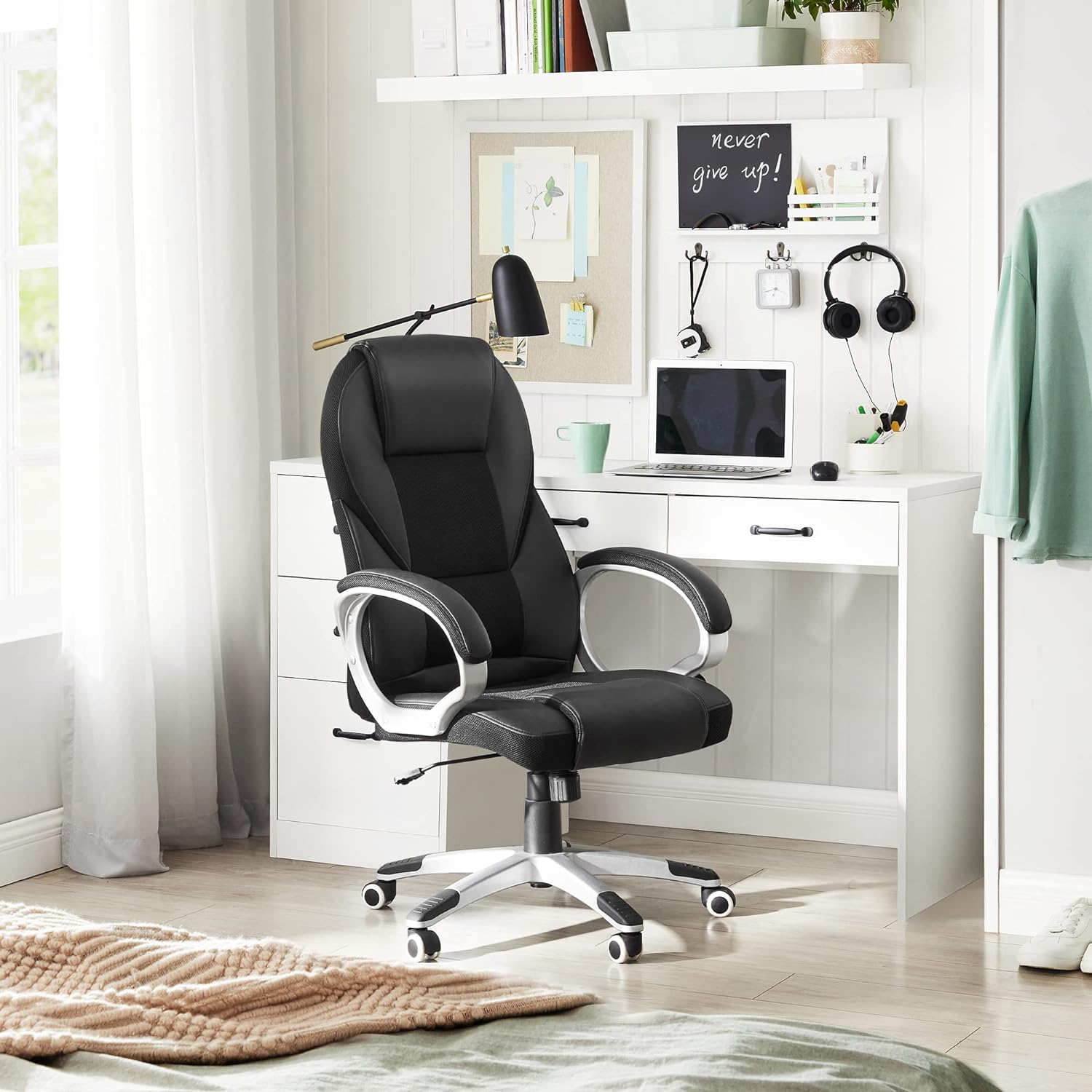 Irodai szék magas háttámlával, állítható magasságú, ergonomikus, fekete-SONGMICS-Vita Home