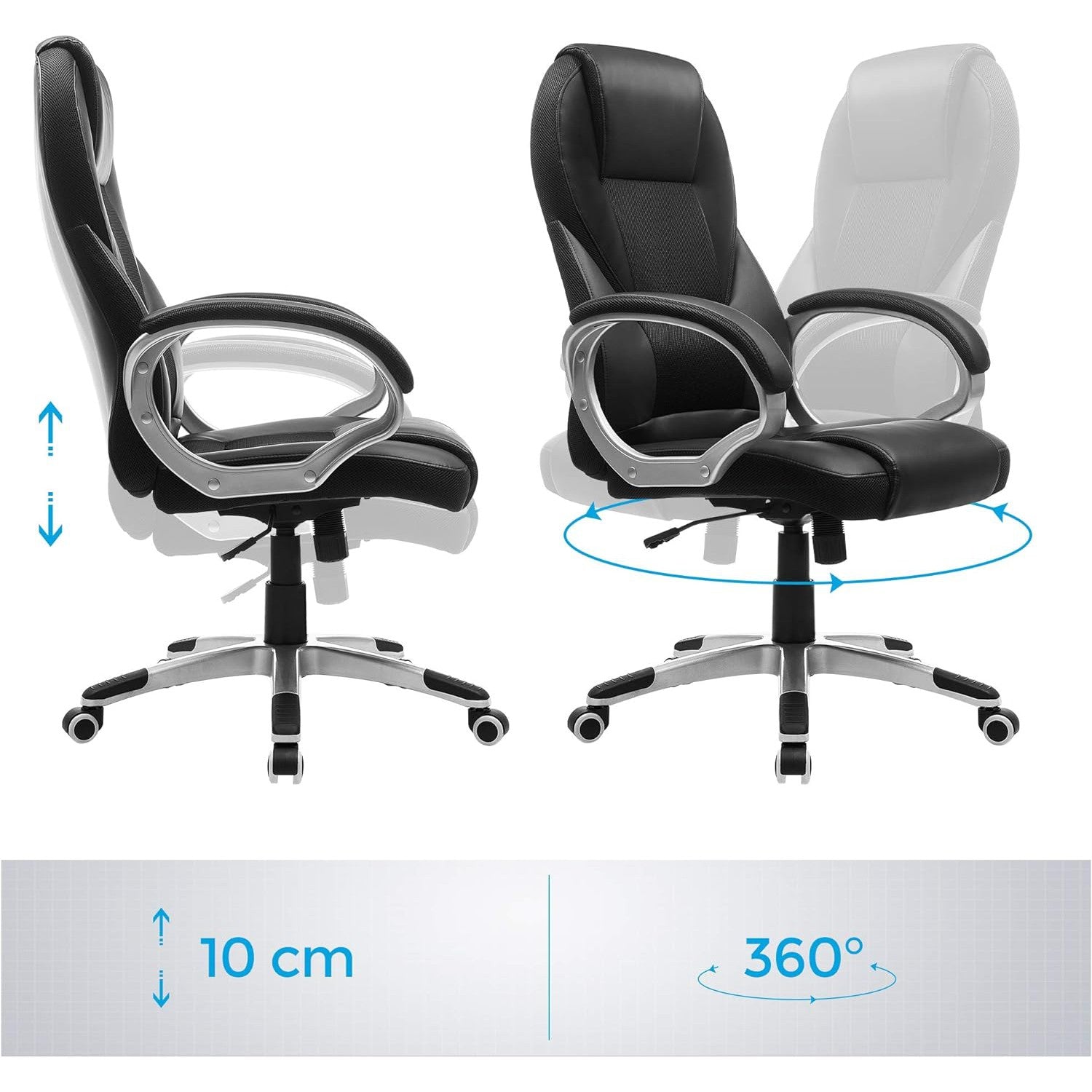 Irodai szék magas háttámlával, állítható magasságú, ergonomikus, fekete-SONGMICS-Vita Home