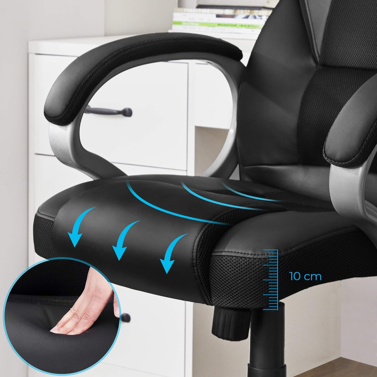 Irodai szék magas háttámlával, állítható magasságú, ergonomikus, fekete-SONGMICS-Vita Home