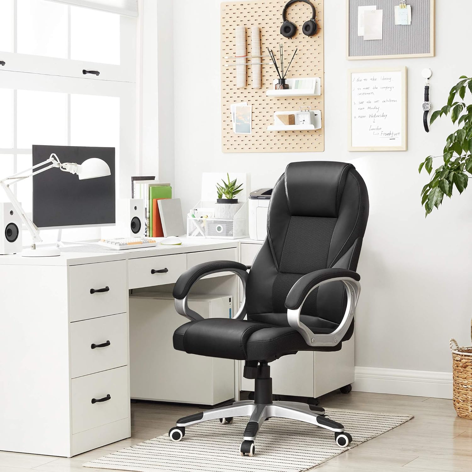 Irodai szék magas háttámlával, állítható magasságú, ergonomikus, fekete-SONGMICS-Vita Home