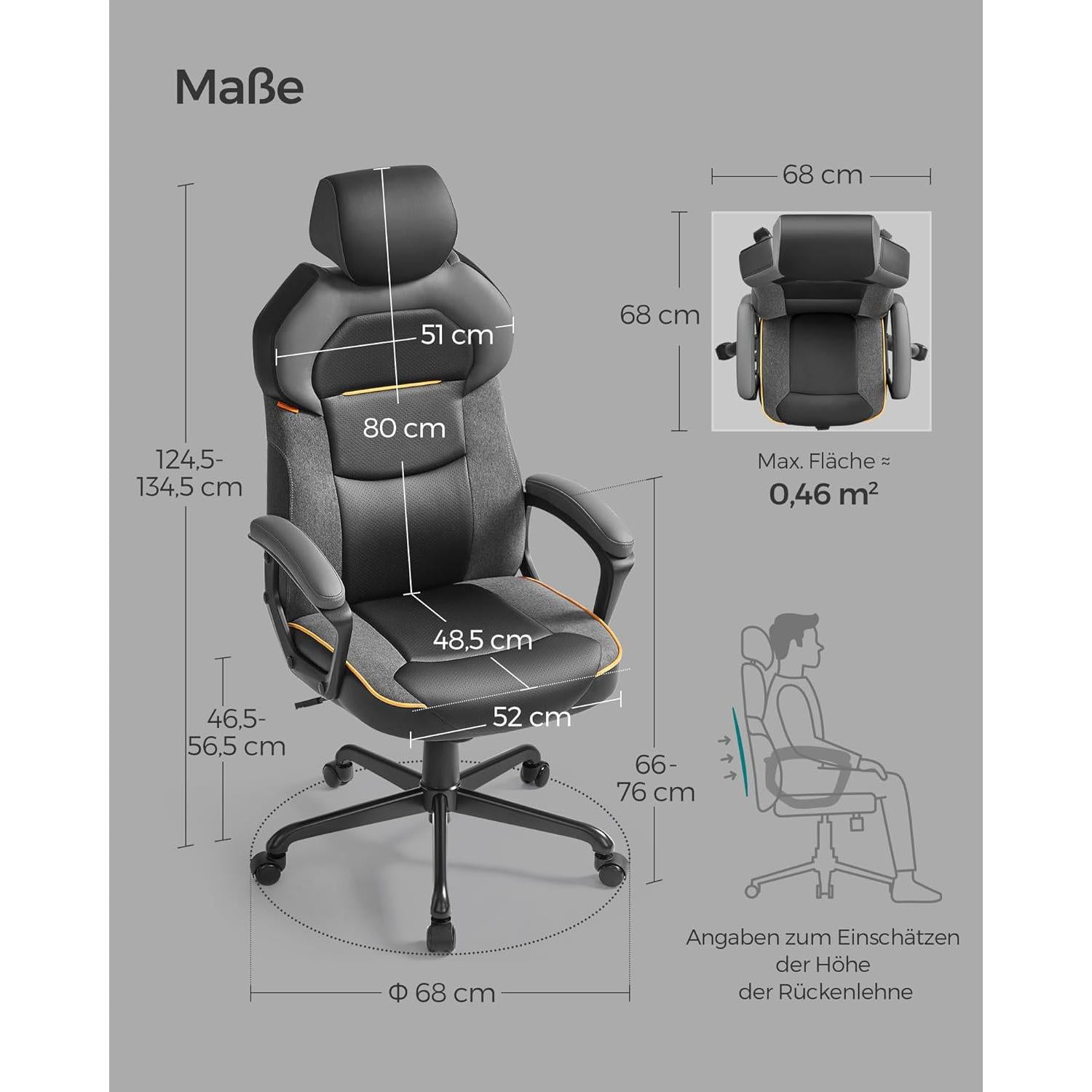 Irodai szék, számítógépes szék, állítható fejtámlával, fekete-SONGMICS-Vita Home