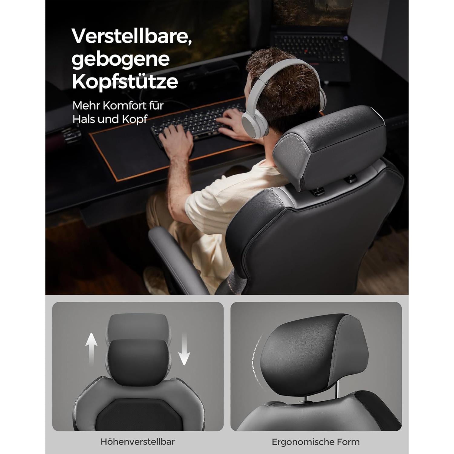 Irodai szék, számítógépes szék, állítható fejtámlával, fekete-SONGMICS-Vita Home
