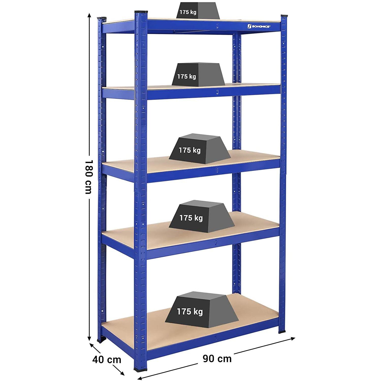 Izdržljiva metalna polica za odlaganje, 90 x 180 x 40 cm, nosivost do 875 kg | SONGMICS-vitahome.hr