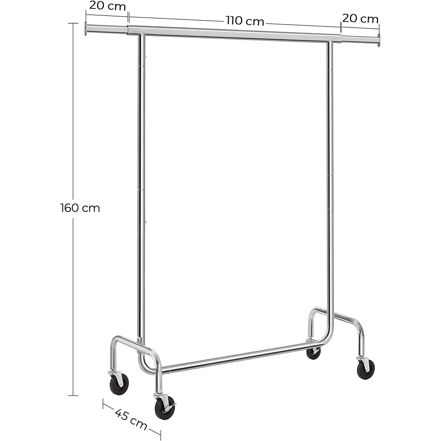 Izdržljivi metalni stalak za odjeću na kotače, nosivost 130 kg, 110-150 cm | SONGMICS-vitahome.hr