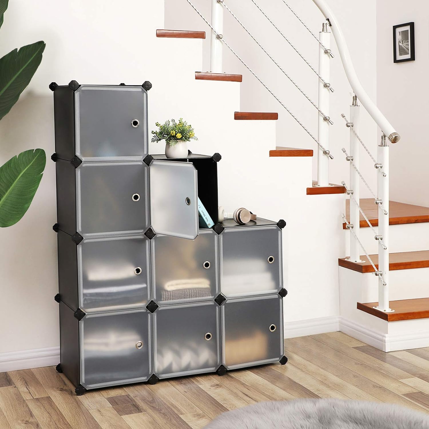 Jedinica za pohranu od 9 kocki, modularni plastični ormar s vratima, crni | SONGMICS-vitahome.hr