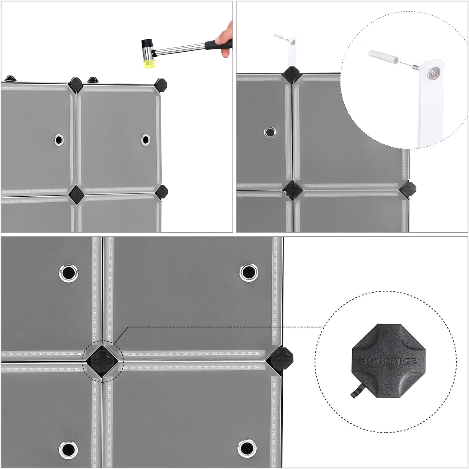 Jedinica za pohranu od 9 kocki, modularni plastični ormar s vratima, crni | SONGMICS-vitahome.hr