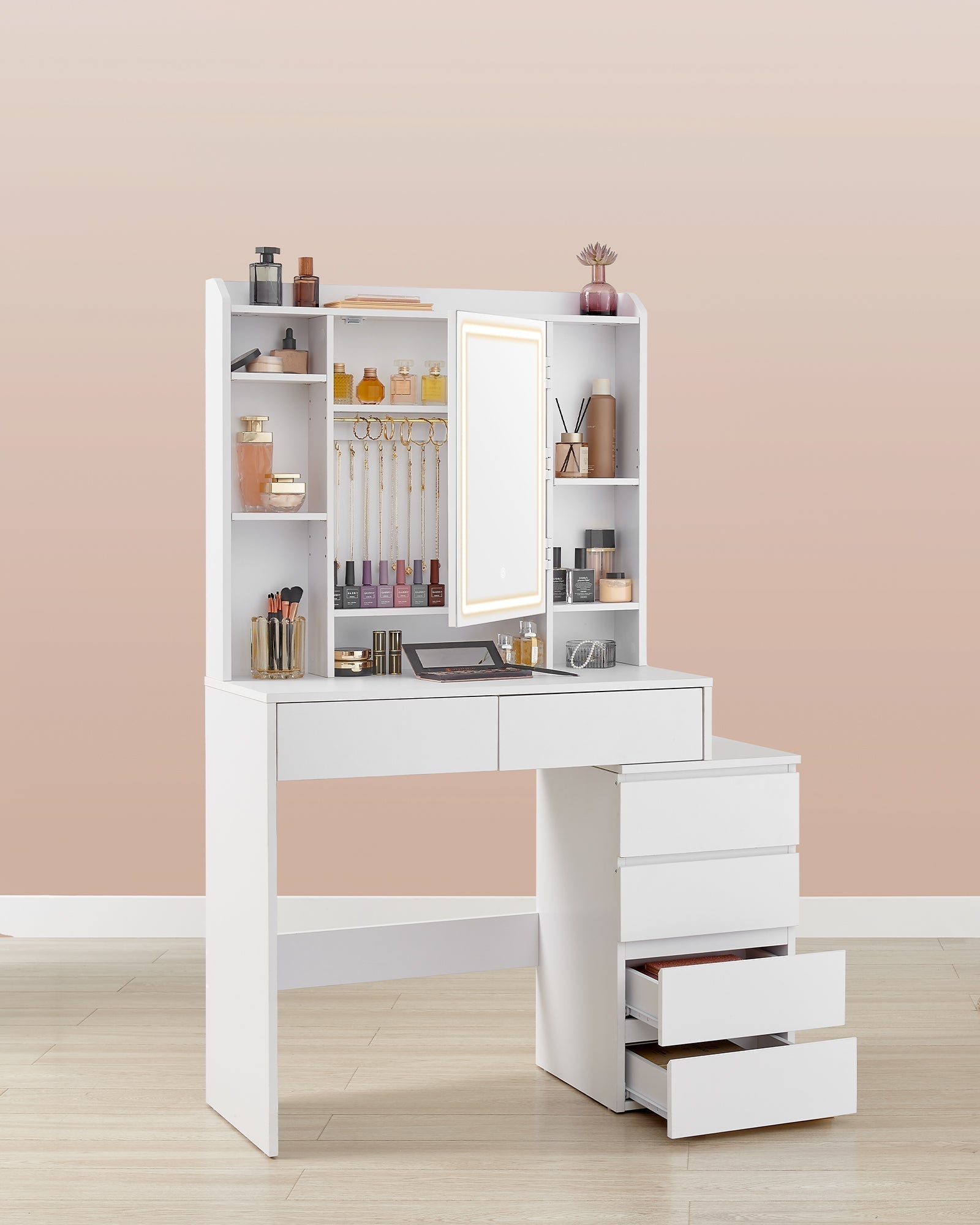 KAILYN toaletni stol s LED osvjetljenjem, moderni make-up stol s ogledalom i ladicama