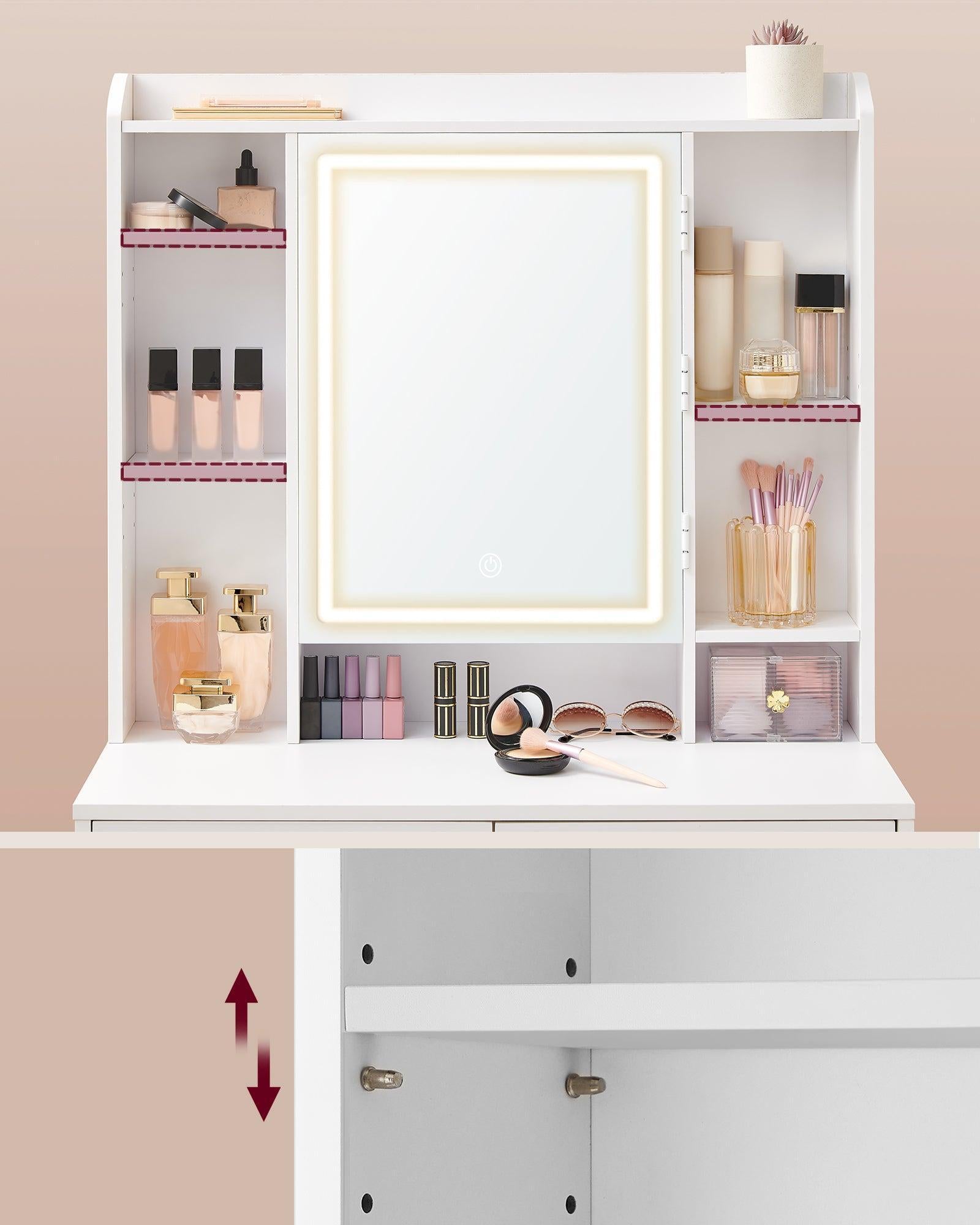 KAILYN toaletni stol s LED osvjetljenjem, moderni make-up stol s ogledalom i ladicama