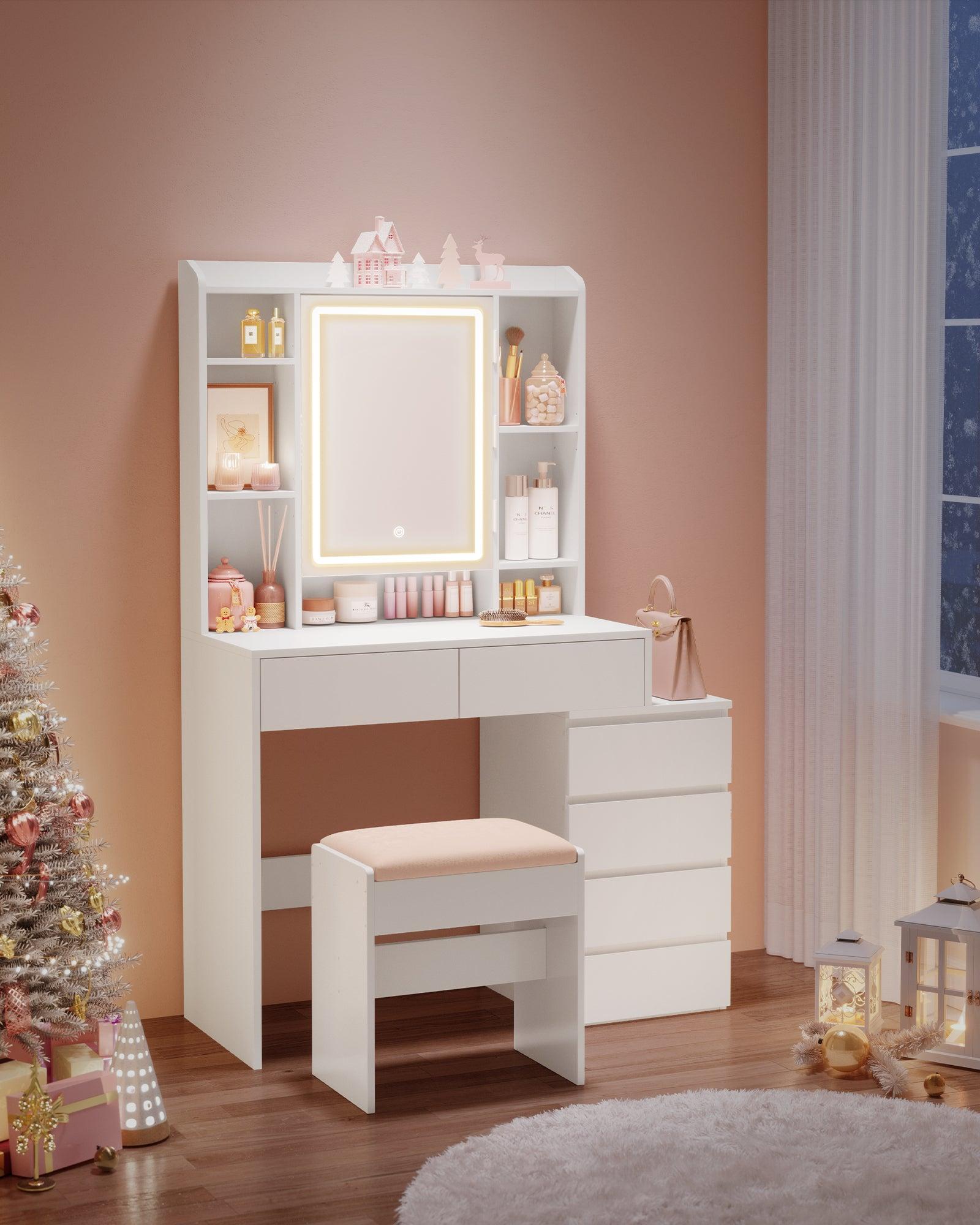 KAILYN toaletni stol s LED osvjetljenjem, moderni make-up stol s ogledalom i ladicama
