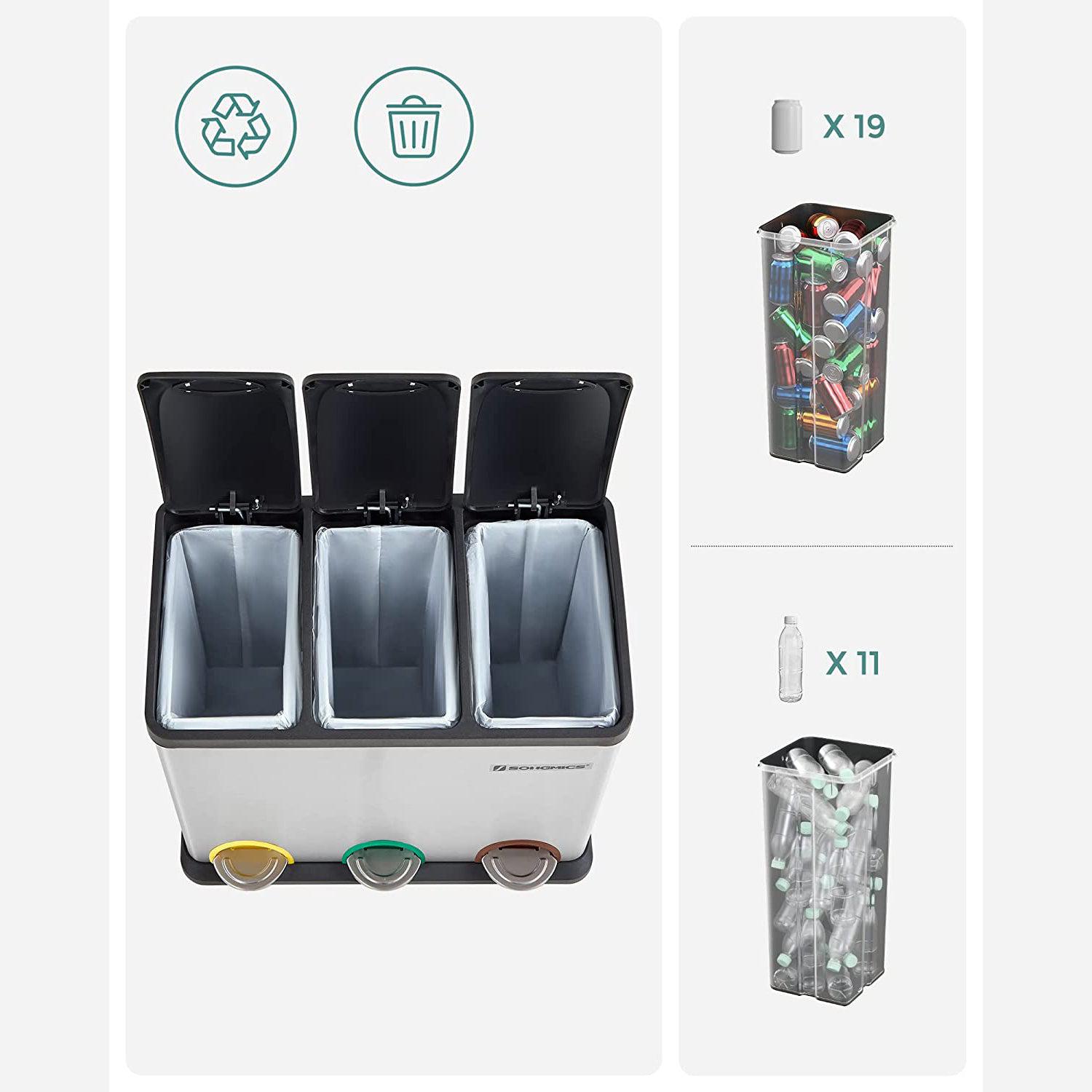 Kanta na pedalu nehrđajuća, selektivni sakupljač smeća 45L (3 x 15L) | SONGMICS-vitahome.hr