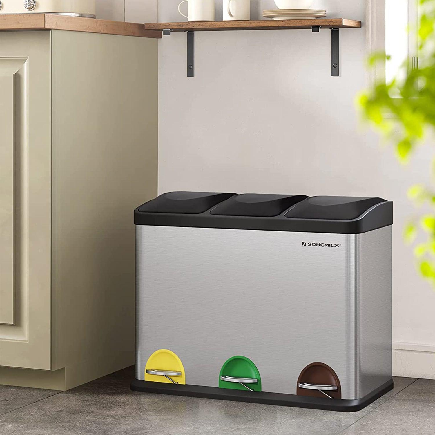Kanta na pedalu nehrđajuća, selektivni sakupljač smeća 45L (3 x 15L) | SONGMICS-vitahome.hr