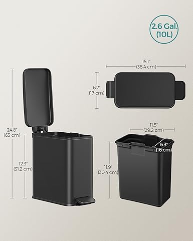 Kanta za otpad kapaciteta 10 litara, 38,3 x 17 x 35 cm, crna | SONGMICS-vitahome.hr