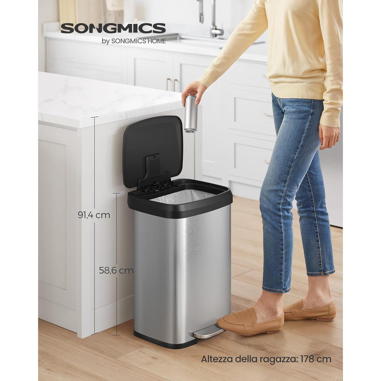 Kanta za otpad kapaciteta 50 litara, 40,4 x 32,1 x 58,6 cm, srebrno-crna | SONGMICS-vitahome.hr