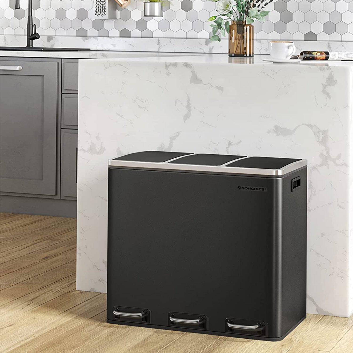 Kanta za otpatke s 3 pretinca 3 x 18 litara, 61,5 x 31,5 x 56 cm, crna | SONGMICS-vitahome.hr