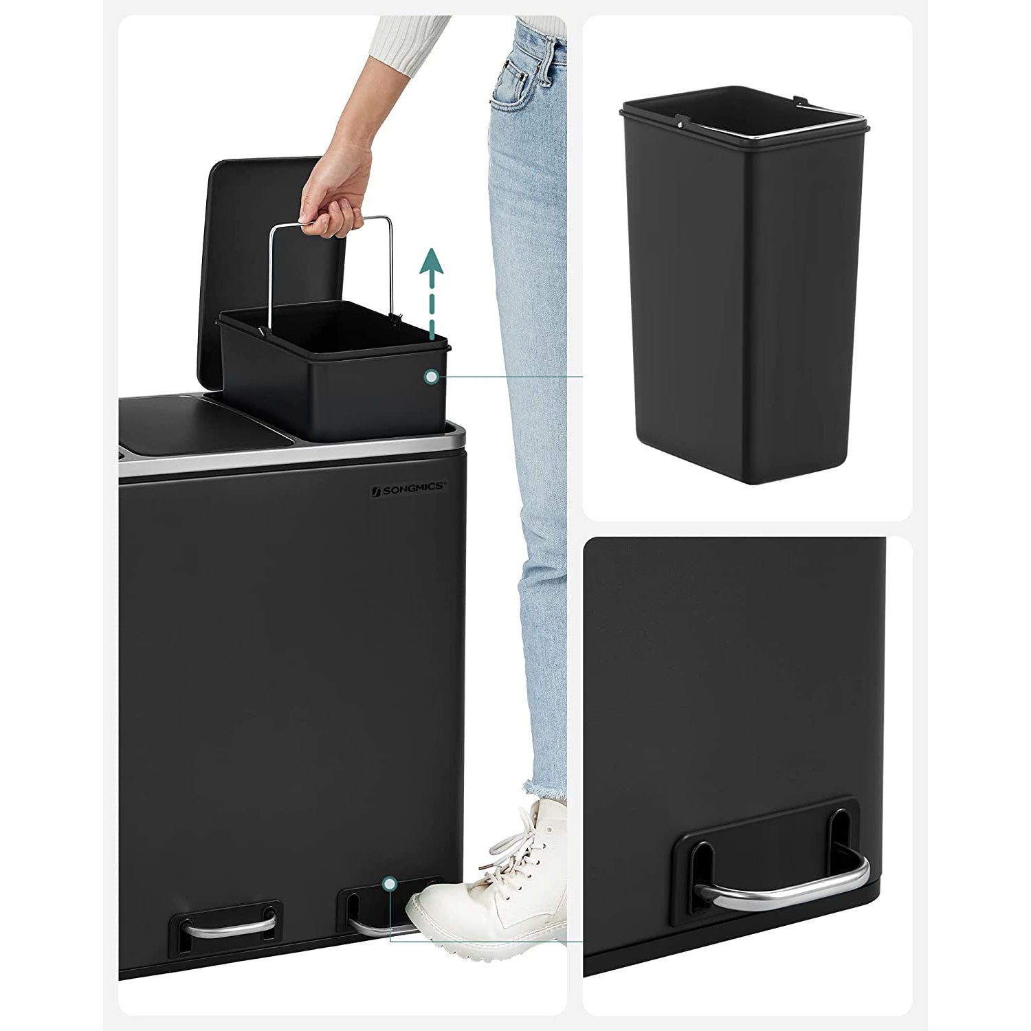 Kanta za otpatke s 3 pretinca 3 x 18 litara, 61,5 x 31,5 x 56 cm, crna | SONGMICS-vitahome.hr