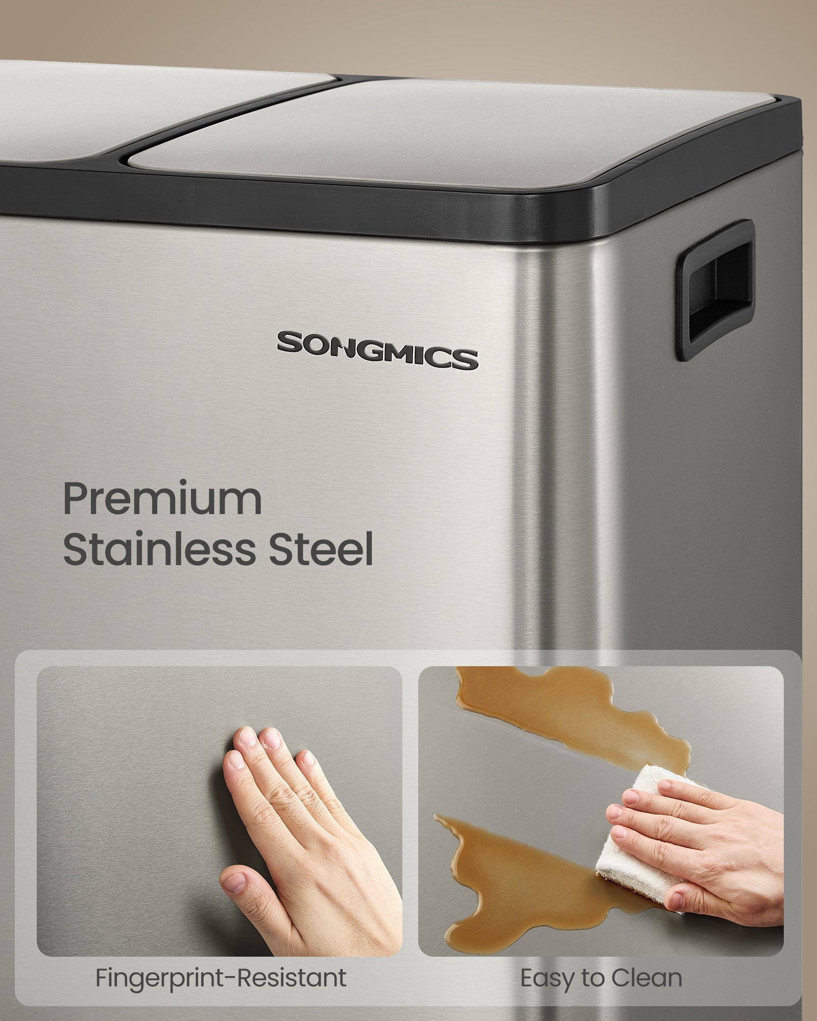 Kanta za selektivni odpad s 3 pregrade, 3x 18L, 62 x 35,3 x 54 cm, srebrna | SONGMICS