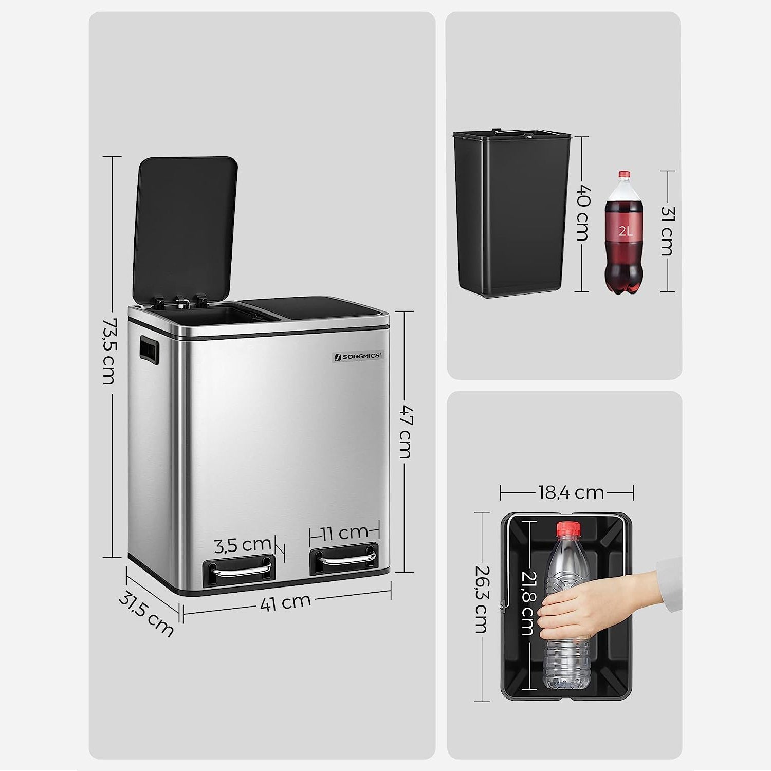 Kanta za selektivni otpad od 30 L, 2 kuhinjske kante od 15 litara | SONGMICS-vitahome.hr