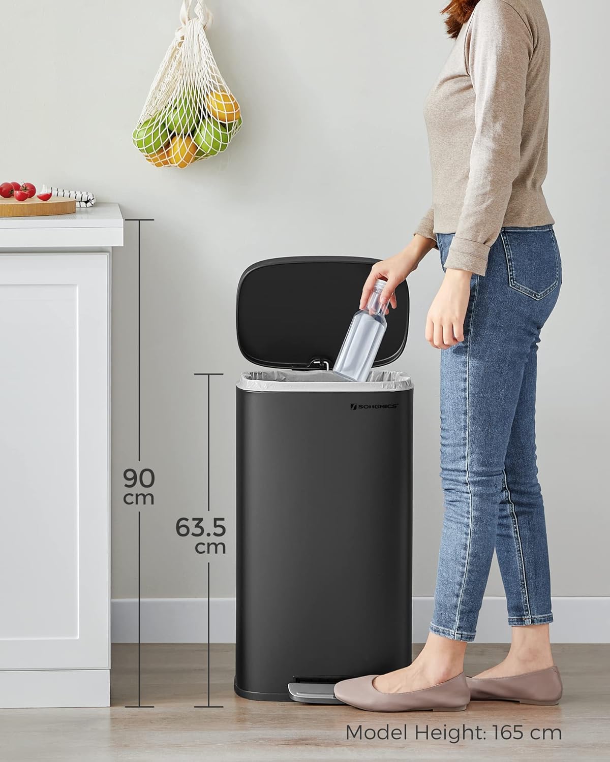 Kanta za smeće, kapaciteta 30L, čelik, 34,8 x 29,7 x 63,3 cm, crna | SONGMICS-vitahome.hr