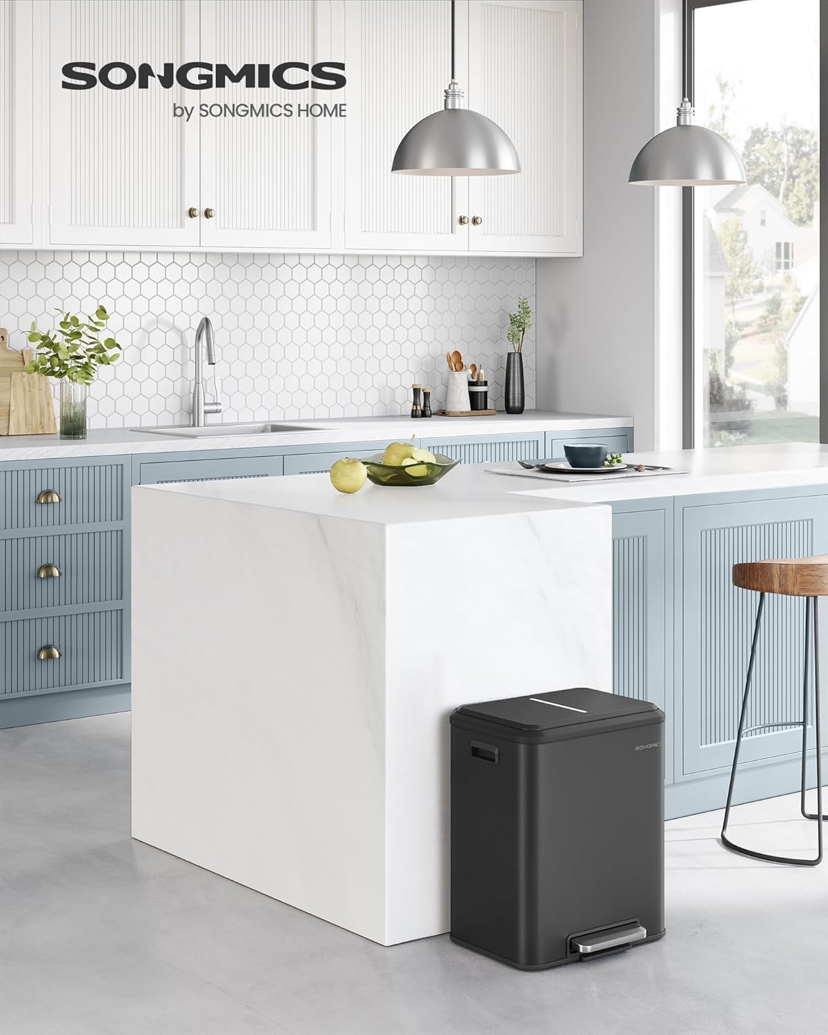 Kanta za smeće od nehrđajućeg čelika, 2 x 15 l, 41,7 × 33,2 × 49,4 cm, crna | SONGMICS-SONGMICS-Vita Home