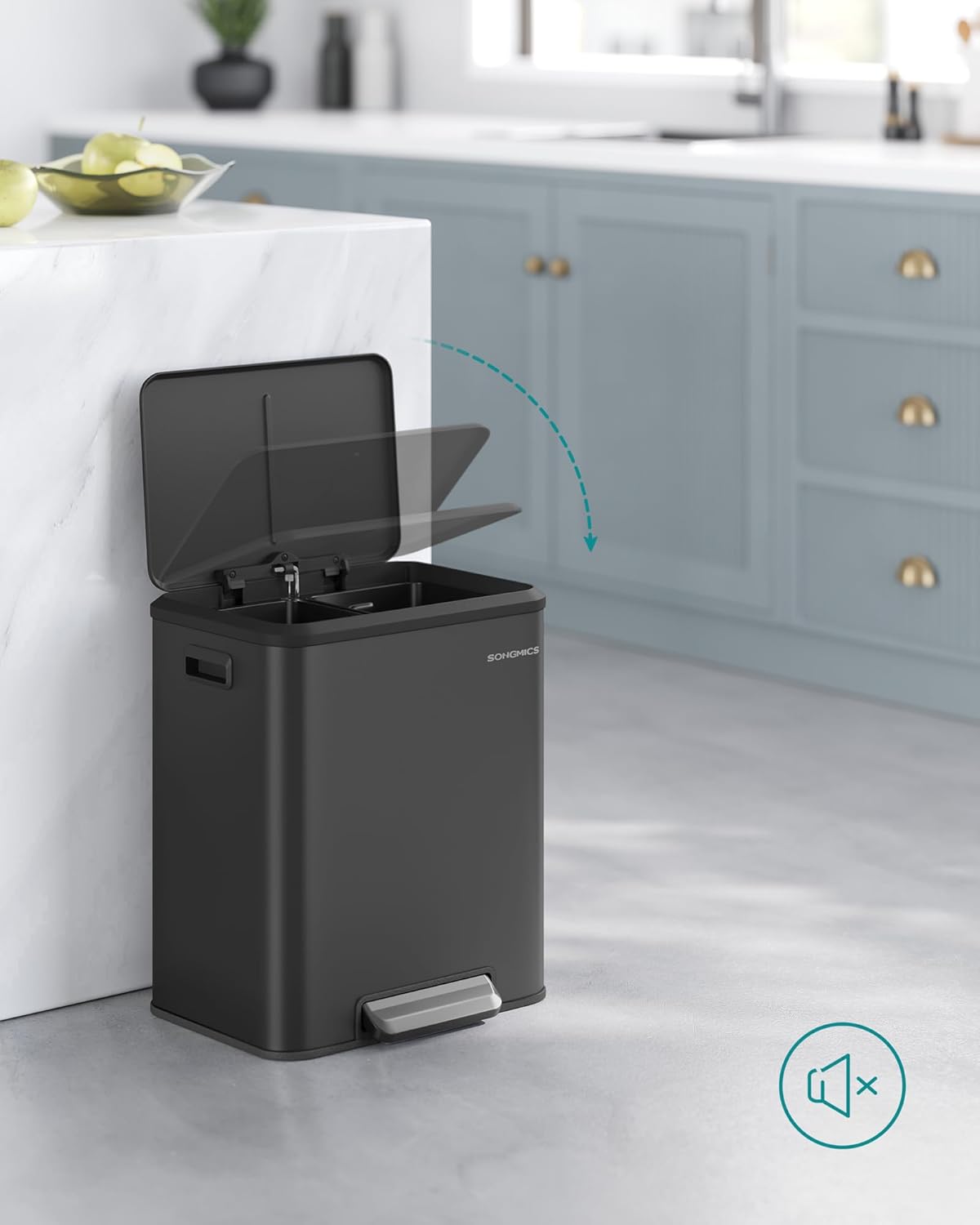 Kanta za smeće od nehrđajućeg čelika, 2 x 15 l, 41,7 × 33,2 × 49,4 cm, crna | SONGMICS-SONGMICS-Vita Home