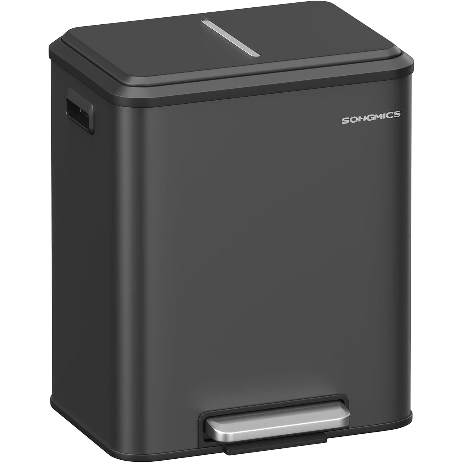 Kanta za smeće od nehrđajućeg čelika, 2 x 15 l, 41,7 × 33,2 × 49,4 cm, crna | SONGMICS-SONGMICS-Vita Home