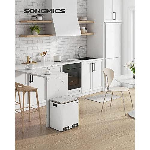Kanta za smeće s dva odjeljka, kapaciteta 2 x 15 L, meko zatvaranje, bijela | SONGMICS-vitahome.hr