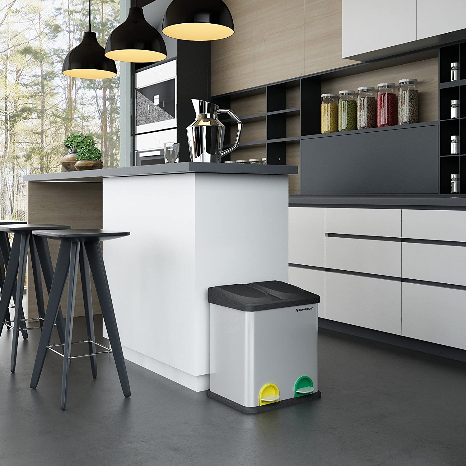 Kanta za smeće, selektivni sakupljač otpada, čelična, 30 litara, 2 x 15L | SONGMICS-vitahome.hr