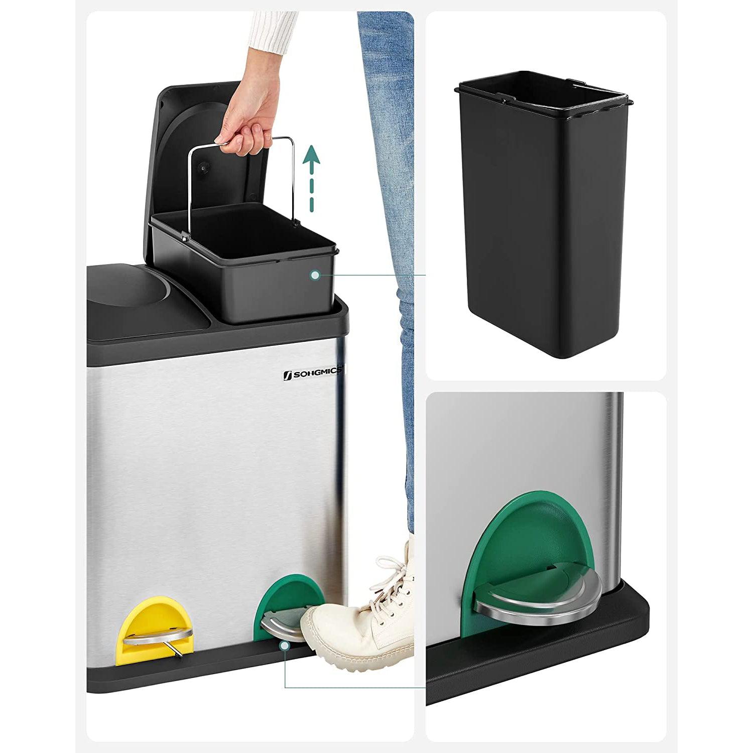 Kanta za smeće, selektivni sakupljač otpada, čelična, 30 litara, 2 x 15L | SONGMICS-vitahome.hr