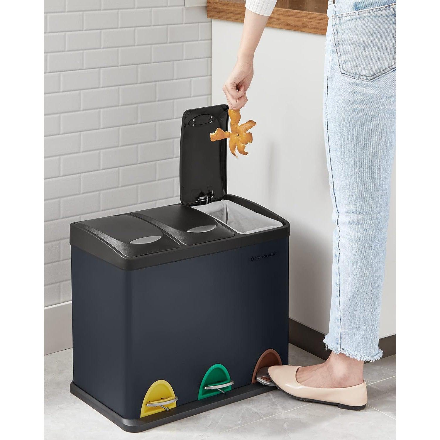 Kanta za smeće za recikliranje, kanta s pedalom 3 u 1 od 24 litre, siva | SONGMICS-vitahome.hr